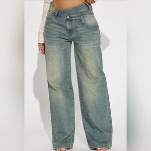 Confessions Crossover Tinted Jeans - Vintage Blue Wash High-Rise Wide Leg